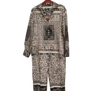 Zara Black & Silver White Paisley Pant Suit Size M